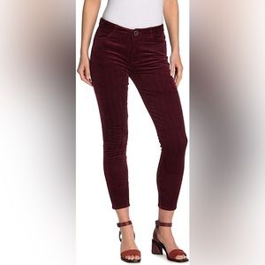 PAIGE Hoxton Ankle Petite Corduroy Cords Skinny Jeans Pants Burgundy Maroon 26